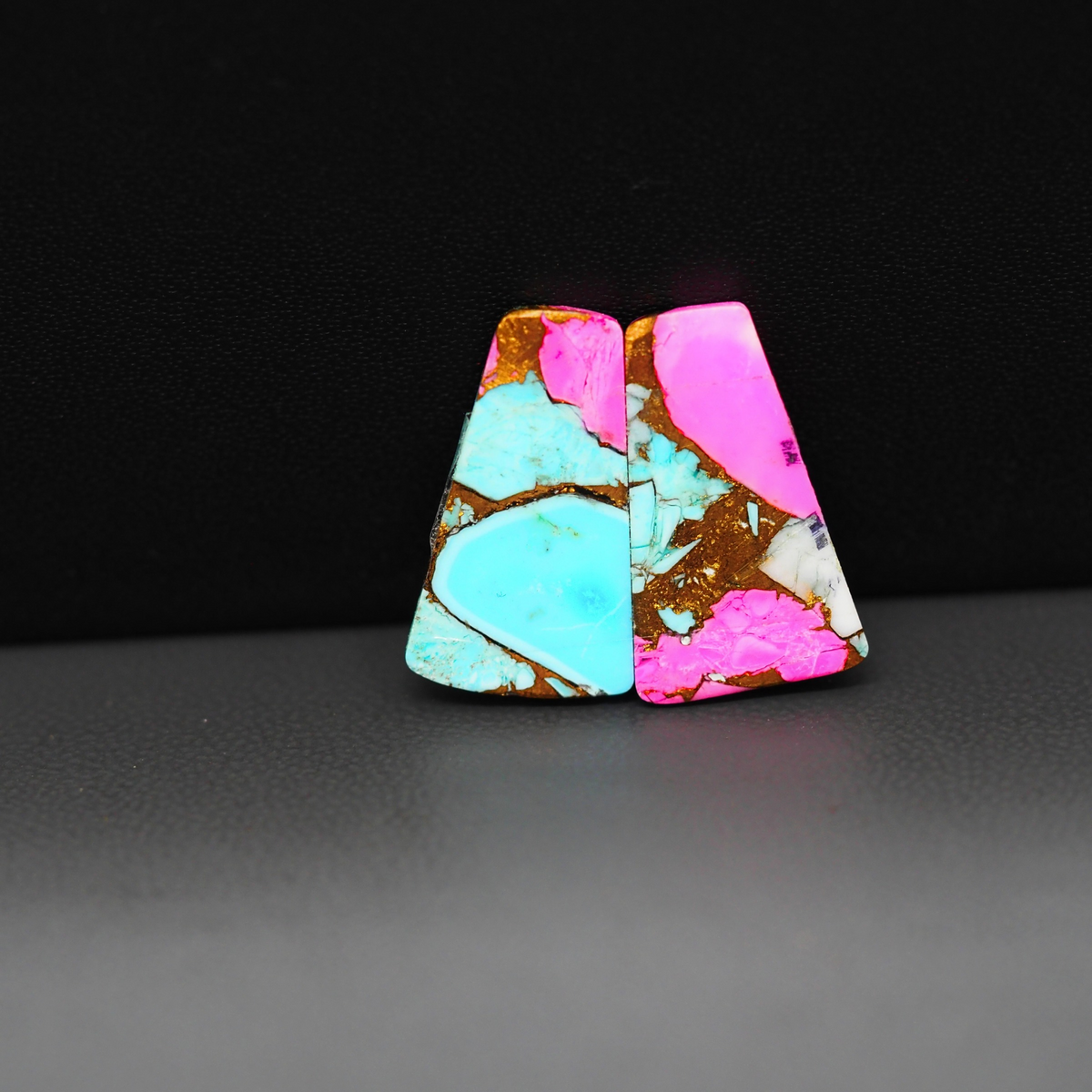 Cotton Candy Trapezoid Cabochon Pair 20x12x3mm 14.5ct - turquoise blue, white and pink - Pedra Gems