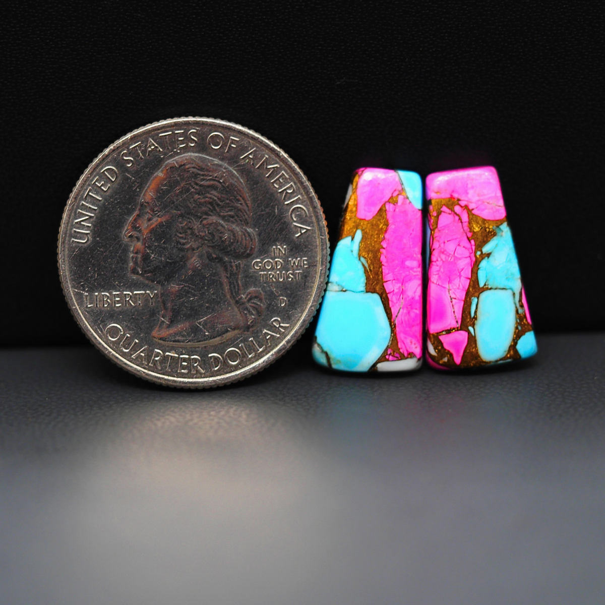 Cotton Candy Trapezoid Cabochon Pair 18x10x3mm 11.5ct - pink and turquoise blue - Pedra Gems
