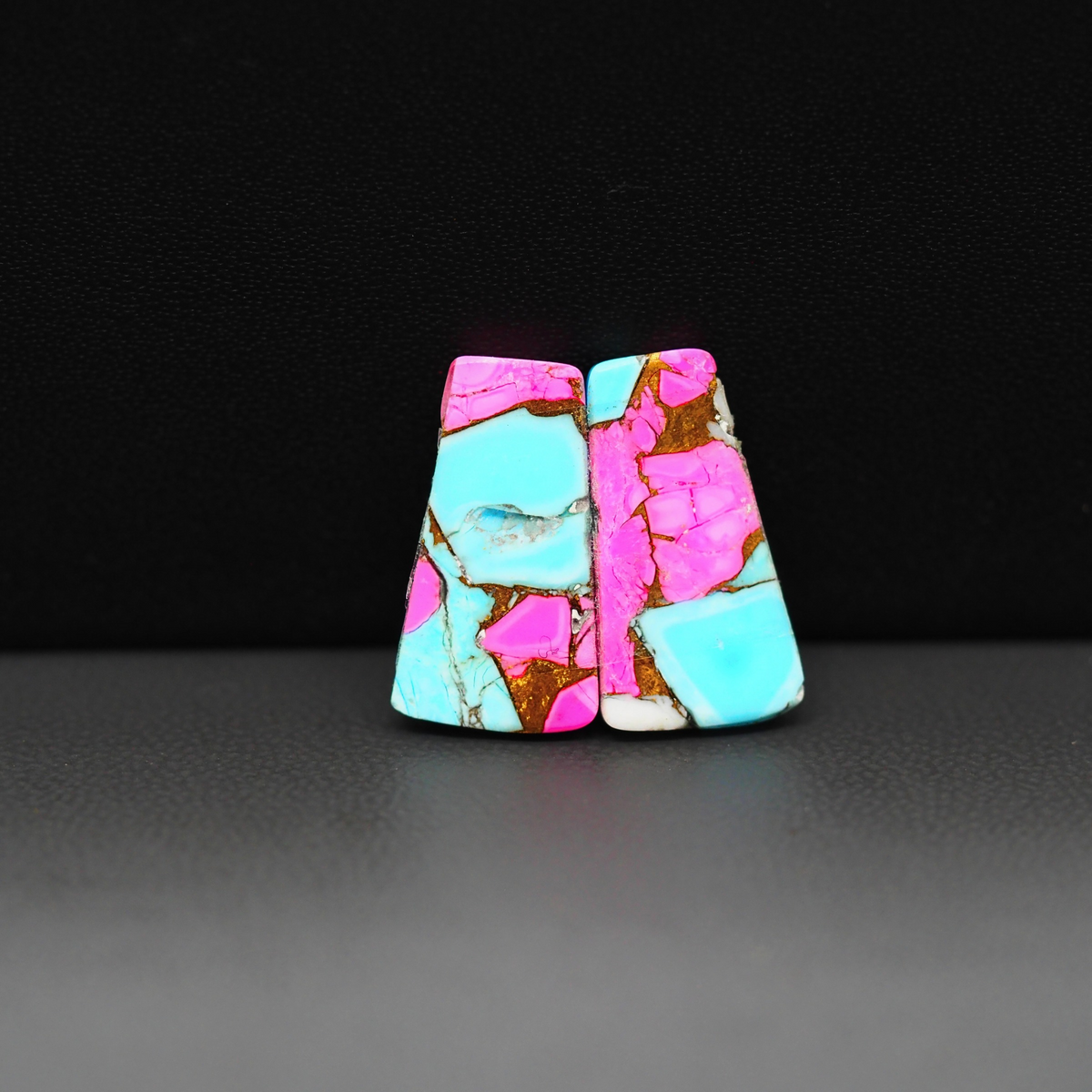 Cotton Candy Trapezoid Cabochon Pair 18x10x3mm 11.5ct - pink and turquoise blue - Pedra Gems