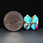 Cotton Candy Hexagon Cabochon Pair 19x9x3mm 9.5ct - turquoise blue, white and pink - Pedra Gems