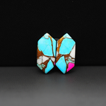 Cotton Candy Hexagon Cabochon Pair 19x9x3mm 9.5ct - turquoise blue, white and pink - Pedra Gems