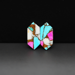 Cotton Candy Hexagon Cabochon Pair 19x9x3mm 9.5ct - turquoise blue, white and pink - Pedra Gems