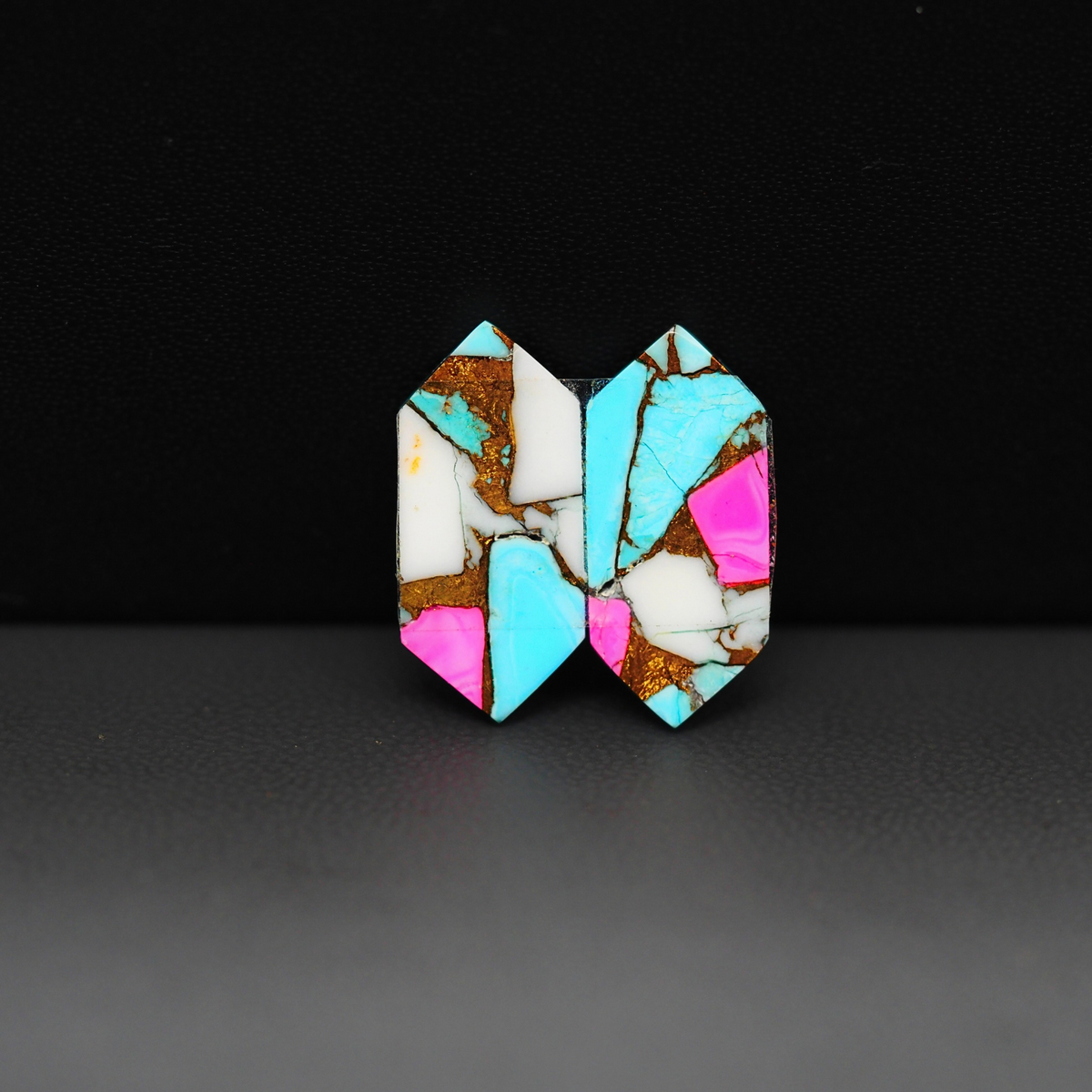 Cotton Candy Hexagon Cabochon Pair 19x9x3mm 9.5ct - turquoise blue, white and pink - Pedra Gems