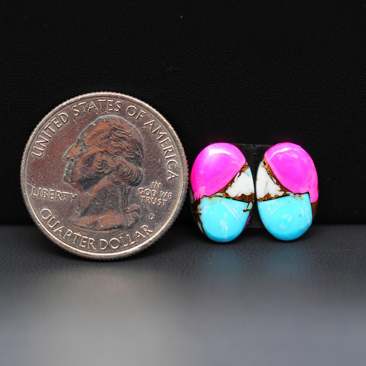 Cotton Candy Oval Cabochon Pair 14x9x3mm 6.5ct - pink, turquoise blue and white - Pedra Gems