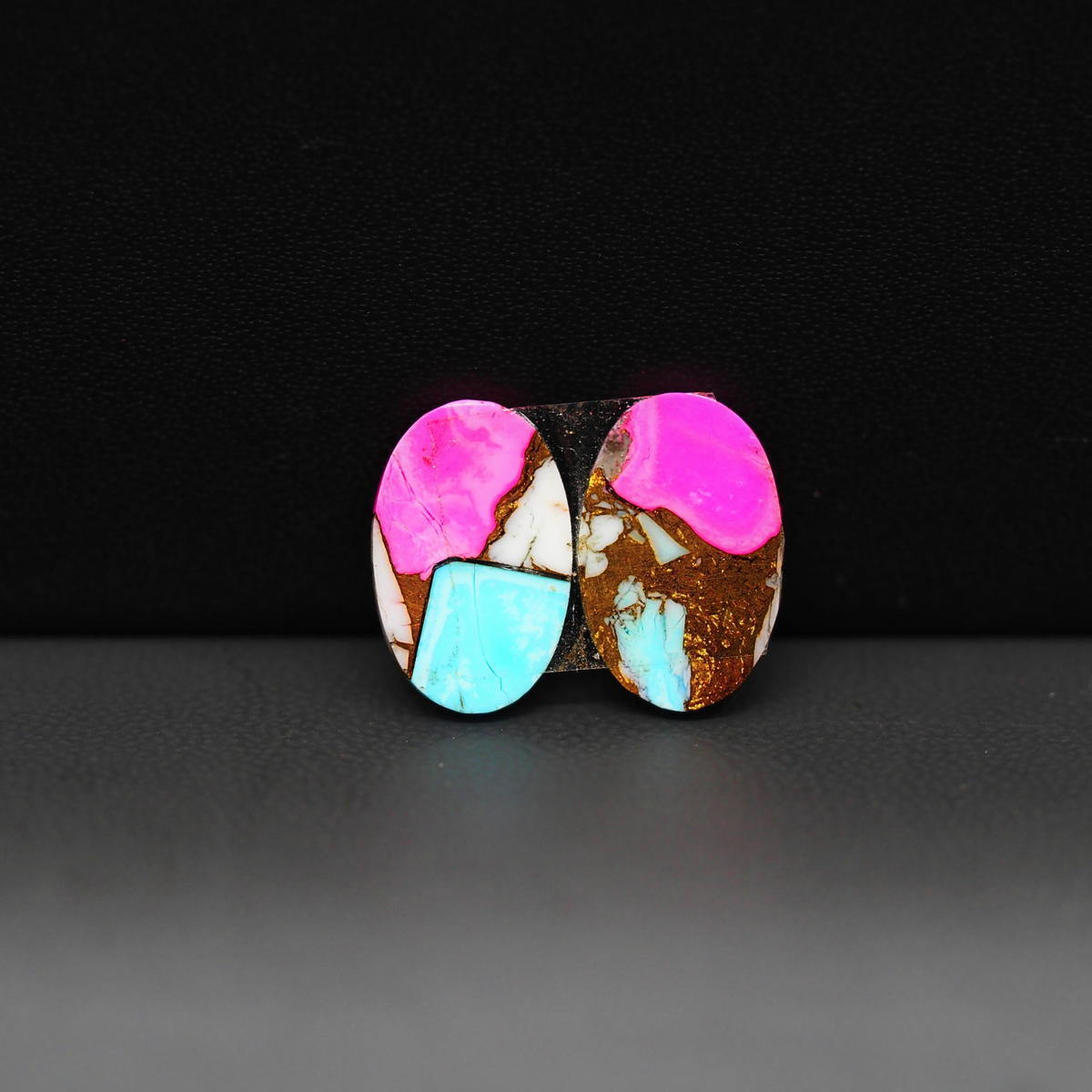 Cotton Candy Oval Cabochon Pair 14x9x3mm 6.5ct - pink, turquoise blue and white - Pedra Gems