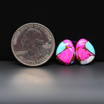 Cotton Candy Freeform Cabochon Pair 14x11x3mm 4.5ct - pink, turquoise blue and white - Pedra Gems
