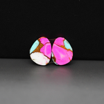 Cotton Candy Freeform Cabochon Pair 14x11x3mm 4.5ct - pink, turquoise blue and white - Pedra Gems