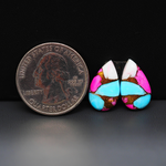 Cotton Candy Pear Cabochon Pair 17x10x3mm 10.5ct - pink, turquoise blue and white - Pedra Gems