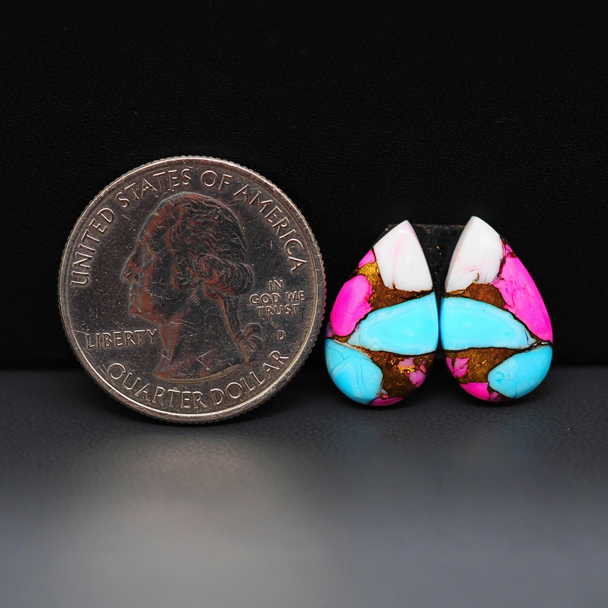 Cotton Candy Pear Cabochon Pair 17x10x3mm 10.5ct - pink, turquoise blue and white - Pedra Gems