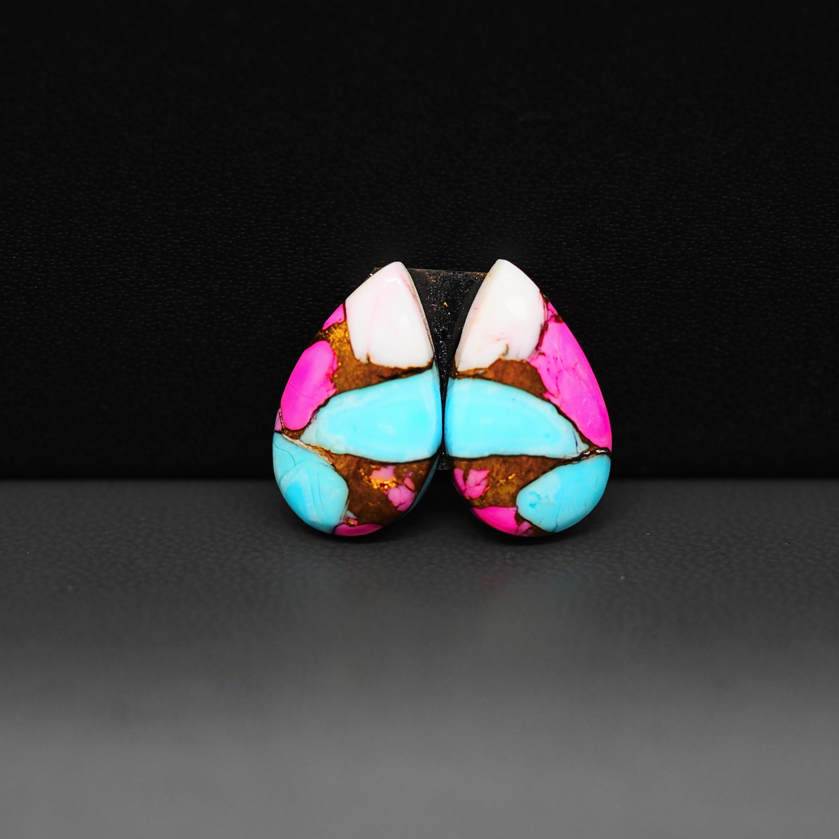 Cotton Candy Pear Cabochon Pair 17x10x3mm 10.5ct - pink, turquoise blue and white - Pedra Gems