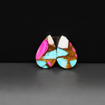 Cotton Candy Pear Cabochon Pair 17x10x3mm 10.5ct - pink, turquoise blue and white - Pedra Gems