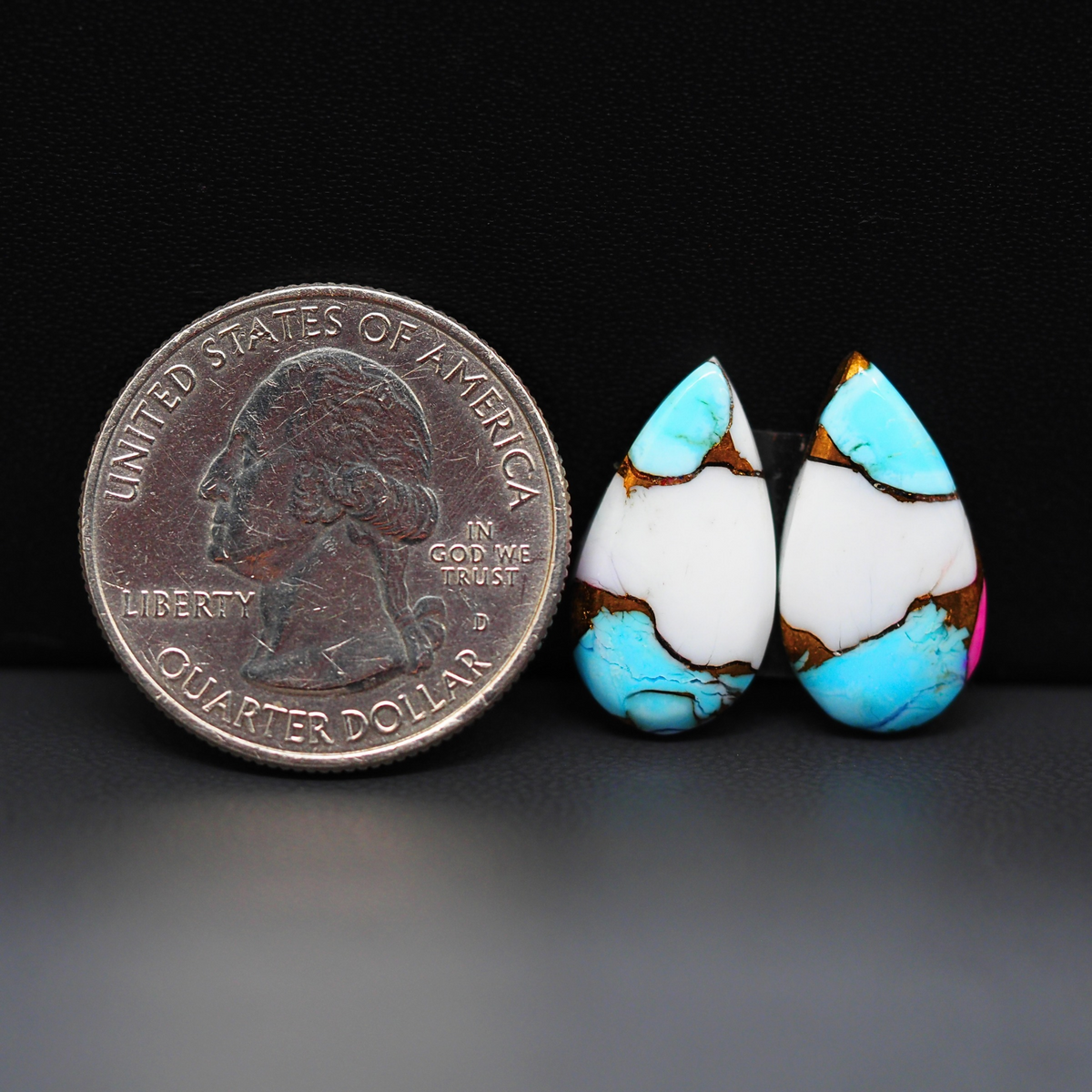 Cotton Candy Pear Cabochon Pair 19x10x3mm 10.5ct - turquoise blue, white and pink - Pedra Gems