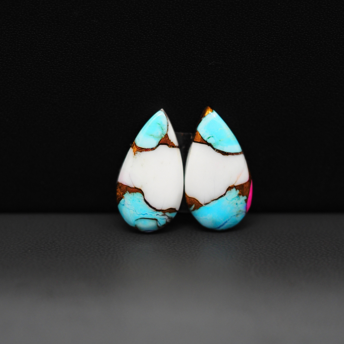 Cotton Candy Pear Cabochon Pair 19x10x3mm 10.5ct - turquoise blue, white and pink - Pedra Gems