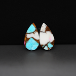 Cotton Candy Pear Cabochon Pair 19x10x3mm 10.5ct - turquoise blue, white and pink - Pedra Gems