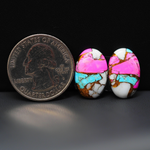 Cotton Candy Oval Cabochon Pair 18x11x3mm 12ct - pink, white and turquoise blue - Pedra Gems