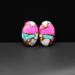 Cotton Candy Oval Cabochon Pair 18x11x3mm 12ct - pink, white and turquoise blue - Pedra Gems