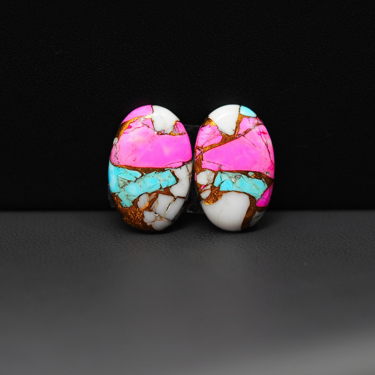 Cotton Candy Oval Cabochon Pair 18x11x3mm 12ct - pink, white and turquoise blue - Pedra Gems