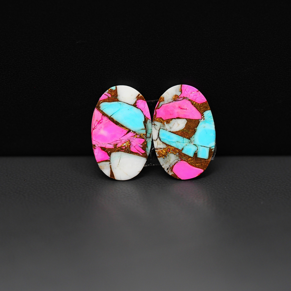 Cotton Candy Oval Cabochon Pair 18x11x3mm 12ct - pink, white and turquoise blue - Pedra Gems