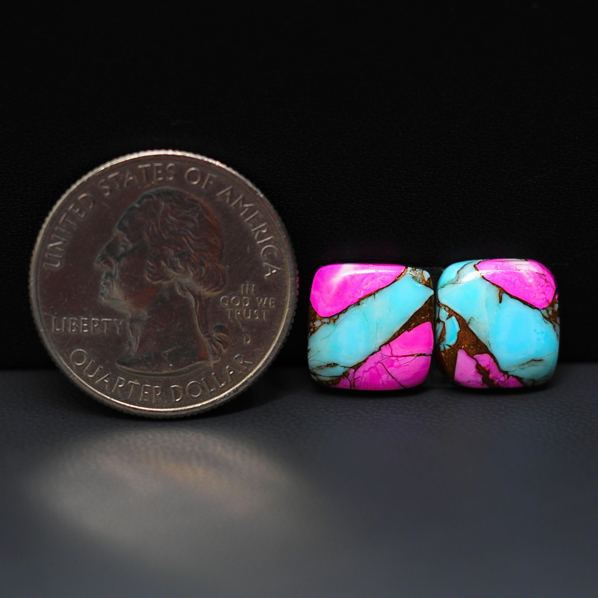 Cotton Candy Square Cabochon Pair 12x12x2mm 9.5ct - pink and turquoise blue - Pedra Gems