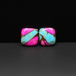 Cotton Candy Square Cabochon Pair 12x12x2mm 9.5ct - pink and turquoise blue - Pedra Gems