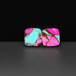 Cotton Candy Square Cabochon Pair 12x12x2mm 9.5ct - pink and turquoise blue - Pedra Gems