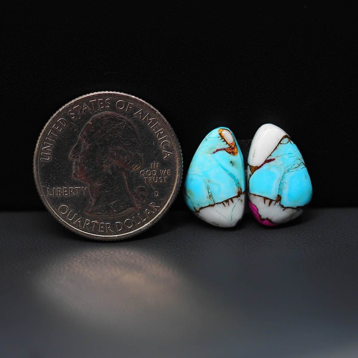 Cotton Candy Freeform Cabochon Pair 16x9x4mm 11.5ct - turquoise blue, white and pink - Pedra Gems