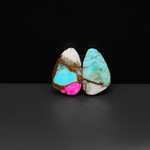 Cotton Candy Freeform Cabochon Pair 16x9x4mm 11.5ct - turquoise blue, white and pink - Pedra Gems
