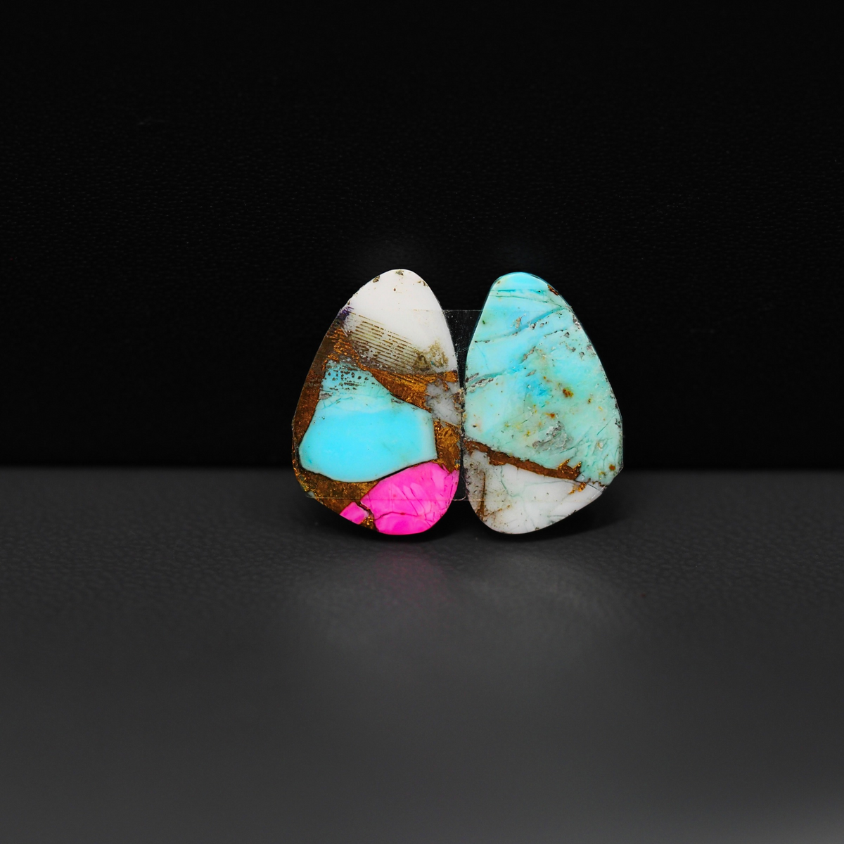 Cotton Candy Freeform Cabochon Pair 16x9x4mm 11.5ct - turquoise blue, white and pink - Pedra Gems