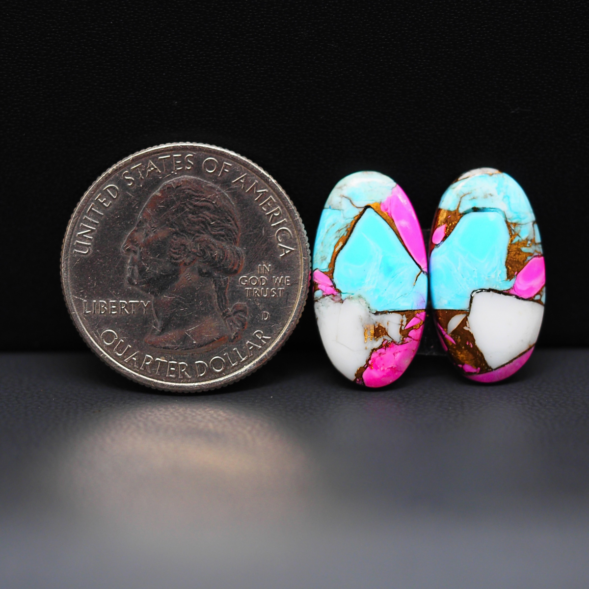 Cotton Candy Oval Cabochon Pair 21x11x3mm 12.5ct - turquoise blue, white and pink - Pedra Gems