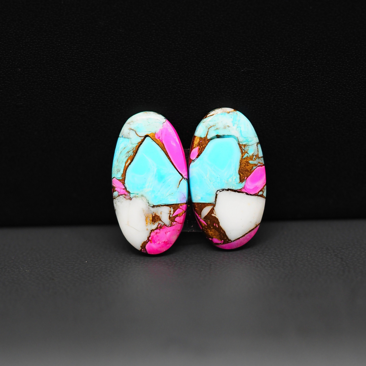 Cotton Candy Oval Cabochon Pair 21x11x3mm 12.5ct - turquoise blue, white and pink - Pedra Gems