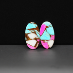 Cotton Candy Oval Cabochon Pair 21x11x3mm 12.5ct - turquoise blue, white and pink - Pedra Gems
