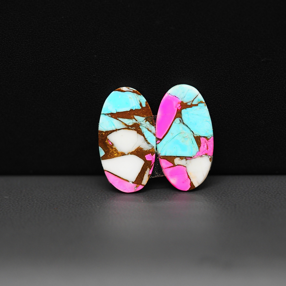 Cotton Candy Oval Cabochon Pair 21x11x3mm 12.5ct - turquoise blue, white and pink - Pedra Gems