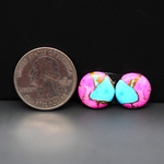 Cotton Candy Round Cabochon Pair 14x14x3mm 12.5ct - pink and turquoise blue - Pedra Gems