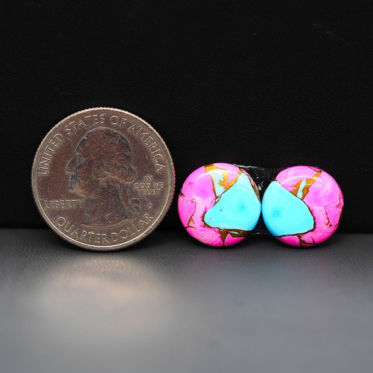 Cotton Candy Round Cabochon Pair 14x14x3mm 12.5ct - pink and turquoise blue - Pedra Gems