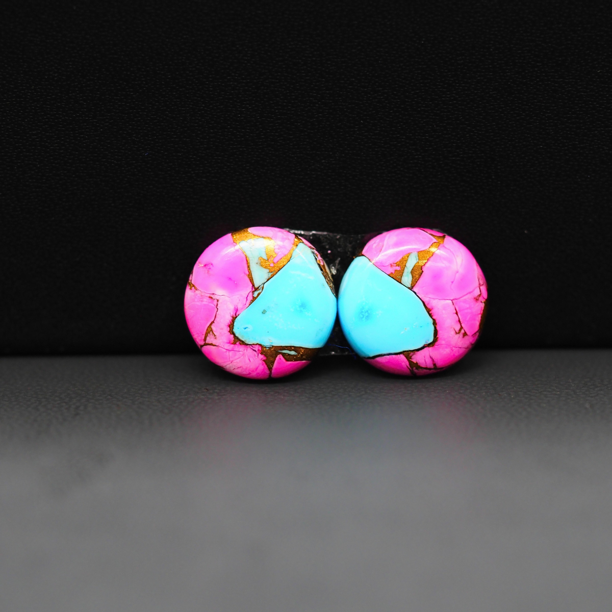 Cotton Candy Round Cabochon Pair 14x14x3mm 12.5ct - pink and turquoise blue - Pedra Gems