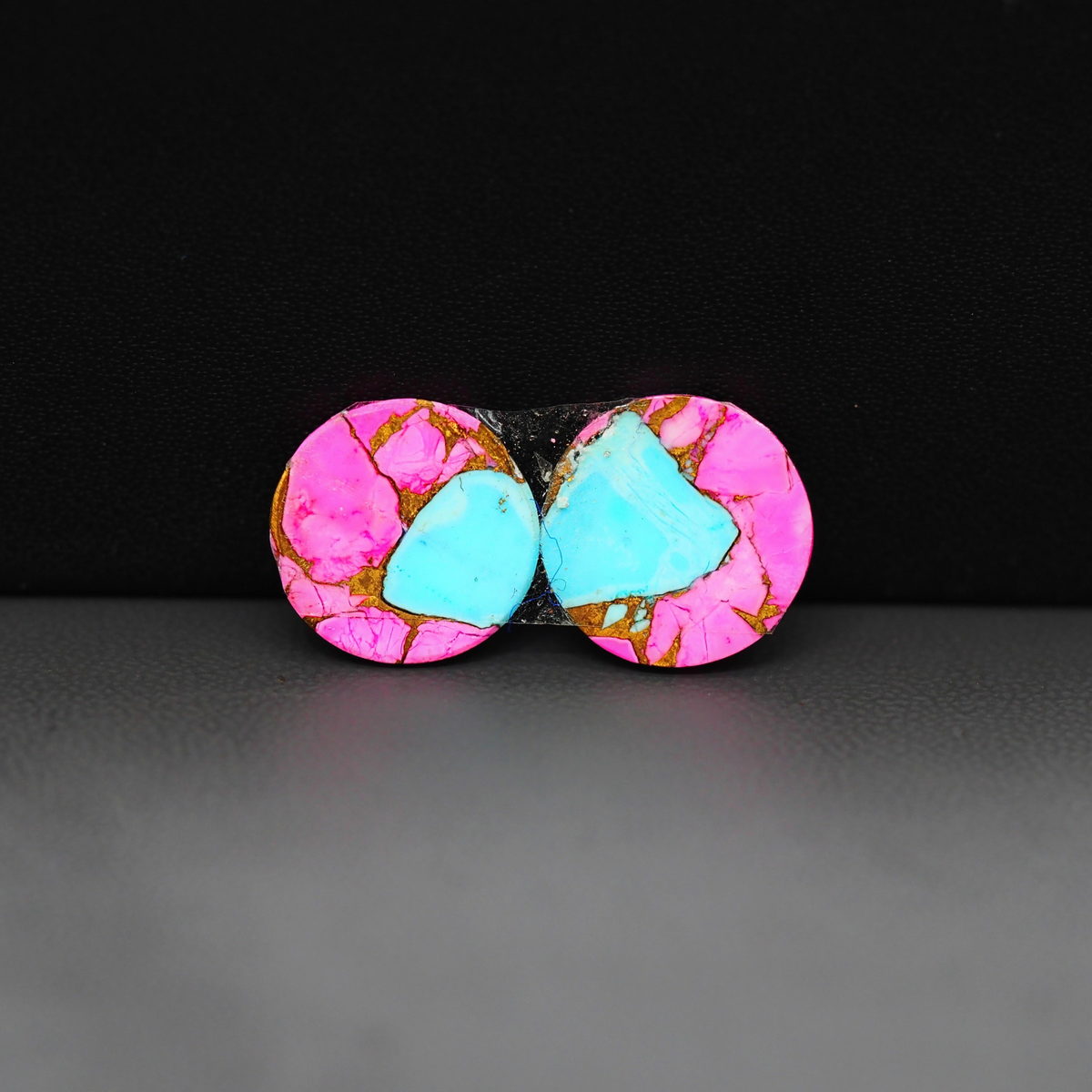 Cotton Candy Round Cabochon Pair 14x14x3mm 12.5ct - pink and turquoise blue - Pedra Gems
