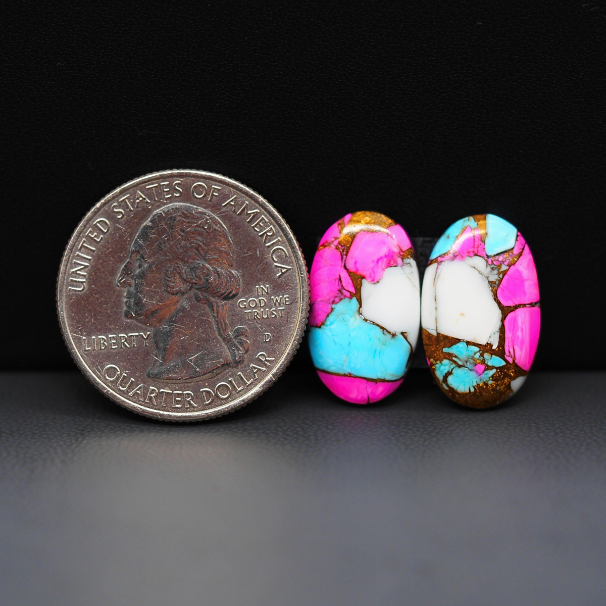 Cotton Candy Oval Cabochon Pair 18x11x3mm 13ct - pink, white and turquoise blue - Pedra Gems