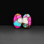 Cotton Candy Oval Cabochon Pair 18x11x3mm 13ct - pink, white and turquoise blue - Pedra Gems