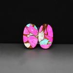 Cotton Candy Oval Cabochon Pair 18x11x3mm 13ct - pink, white and turquoise blue - Pedra Gems