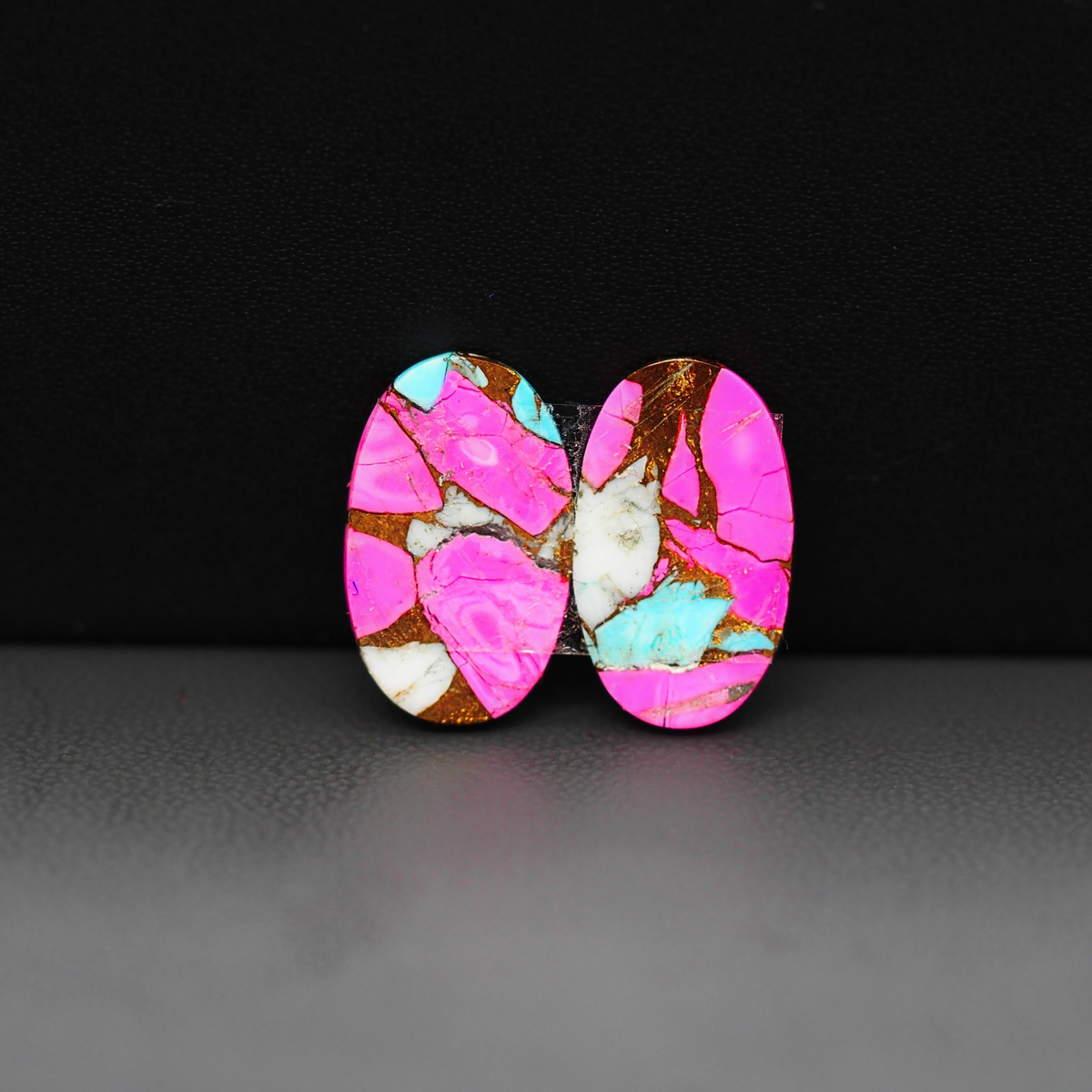 Cotton Candy Oval Cabochon Pair 18x11x3mm 13ct - pink, white and turquoise blue - Pedra Gems