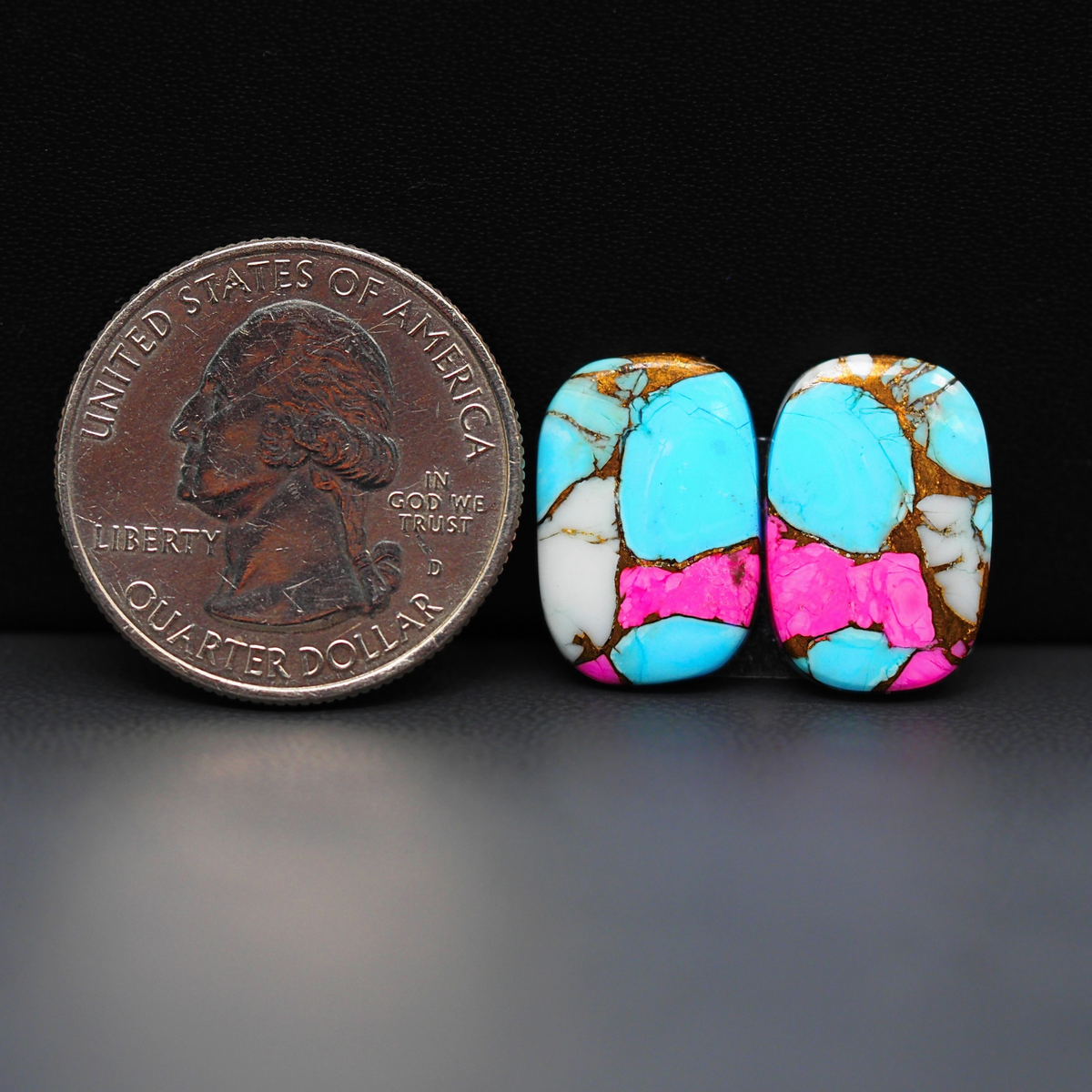 Cotton Candy Cushion Cabochon Pair 17x12x3mm 13ct - turquoise blue, white and pink - Pedra Gems