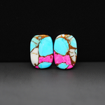 Cotton Candy Cushion Cabochon Pair 17x12x3mm 13ct - turquoise blue, white and pink - Pedra Gems