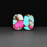 Cotton Candy Cushion Cabochon Pair 17x12x3mm 13ct - turquoise blue, white and pink - Pedra Gems