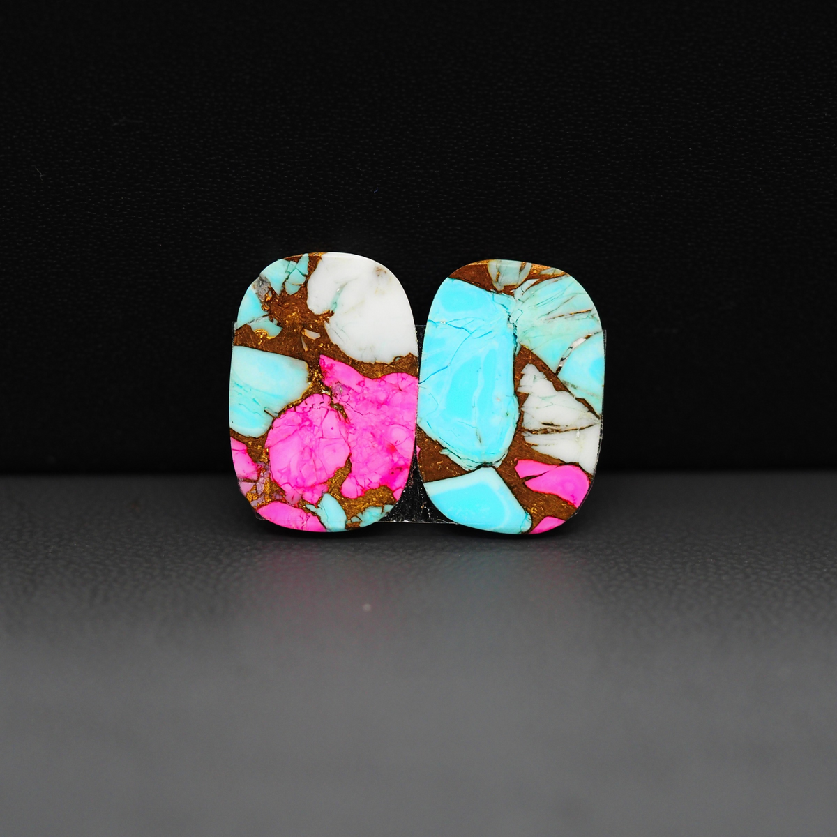 Cotton Candy Cushion Cabochon Pair 17x12x3mm 13ct - turquoise blue, white and pink - Pedra Gems