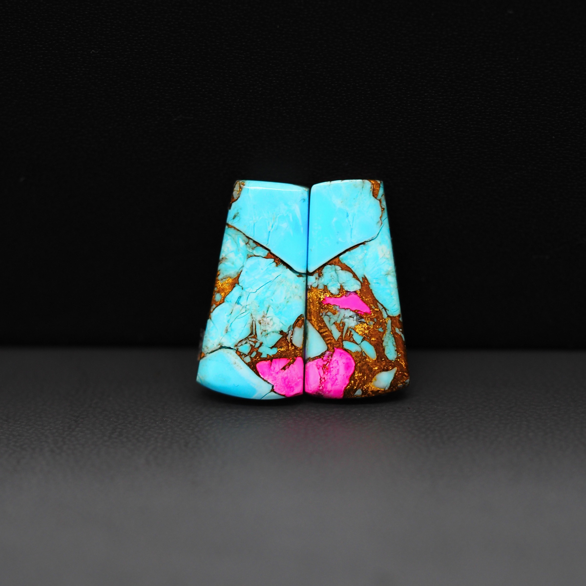 Cotton Candy Trapezoid Cabochon Pair 21x10x3mm 14ct - turquoise blue and pink - Pedra Gems