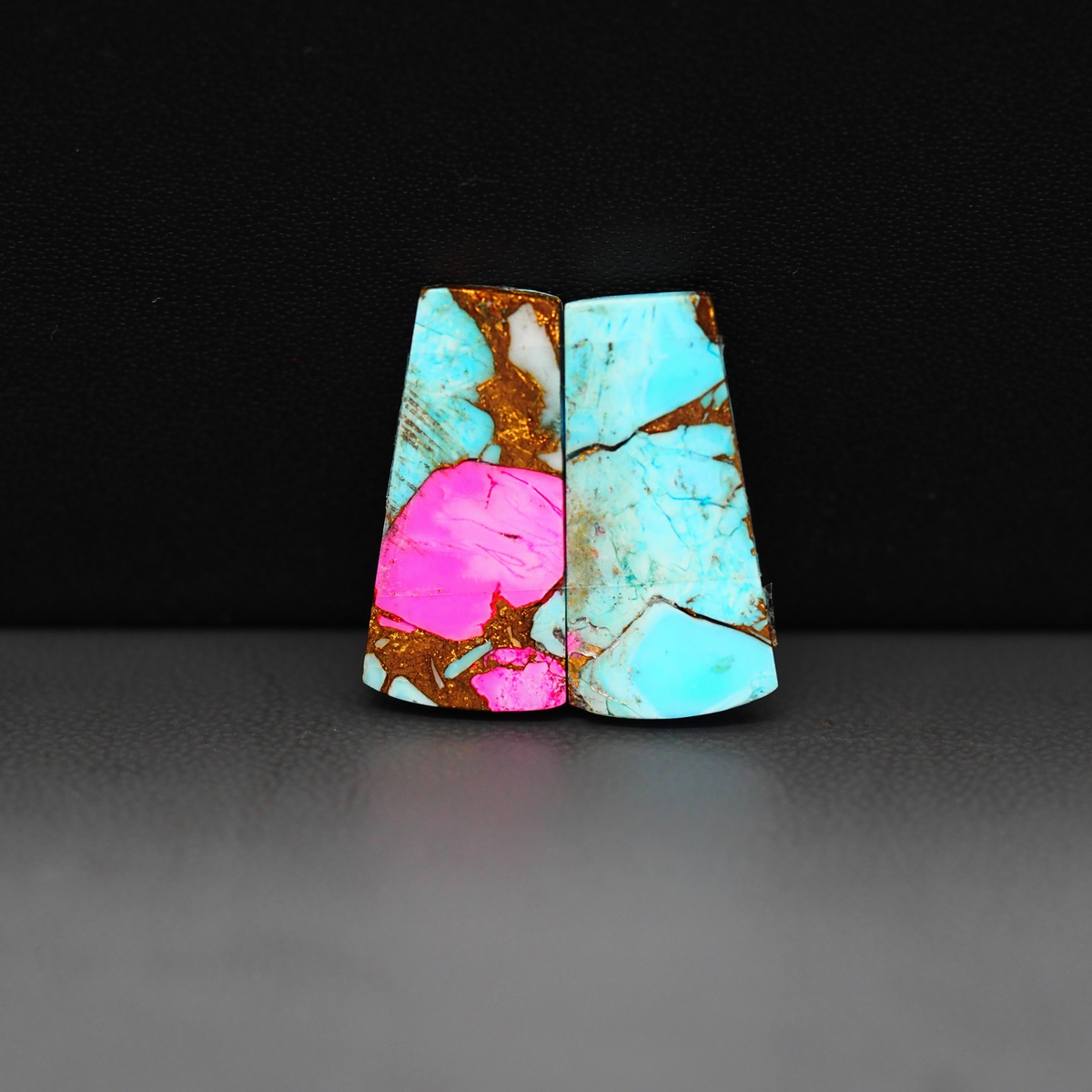 Cotton Candy Trapezoid Cabochon Pair 21x10x3mm 14ct - turquoise blue and pink - Pedra Gems