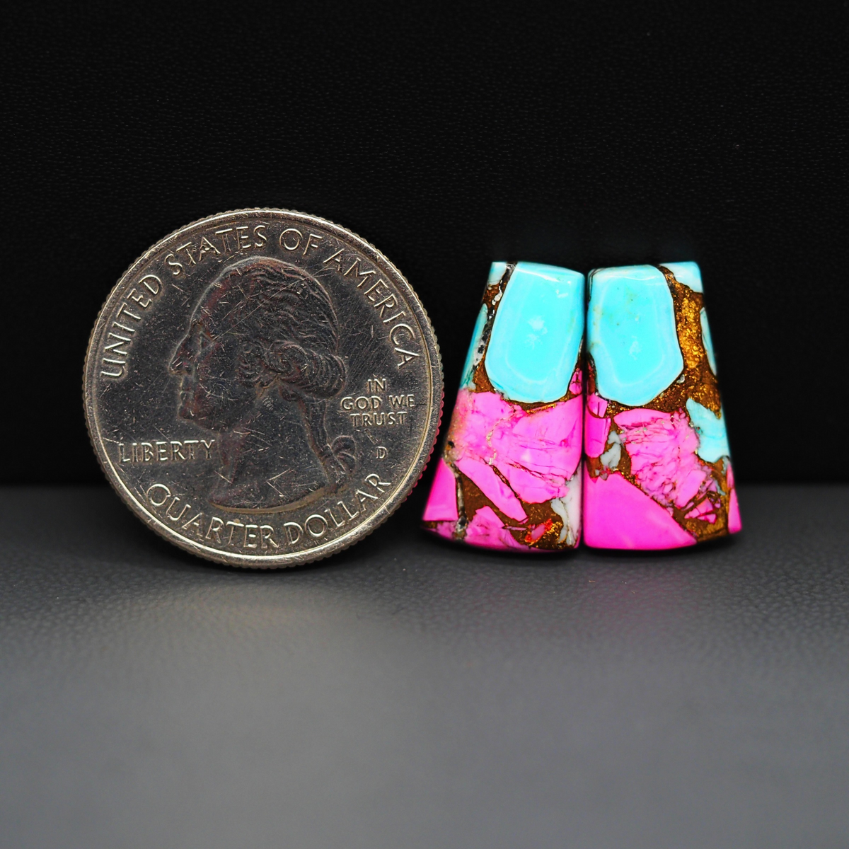 Cotton Candy Trapezoid Cabochon Pair 19x11x3mm 13ct - pink and turquoise blue - Pedra Gems