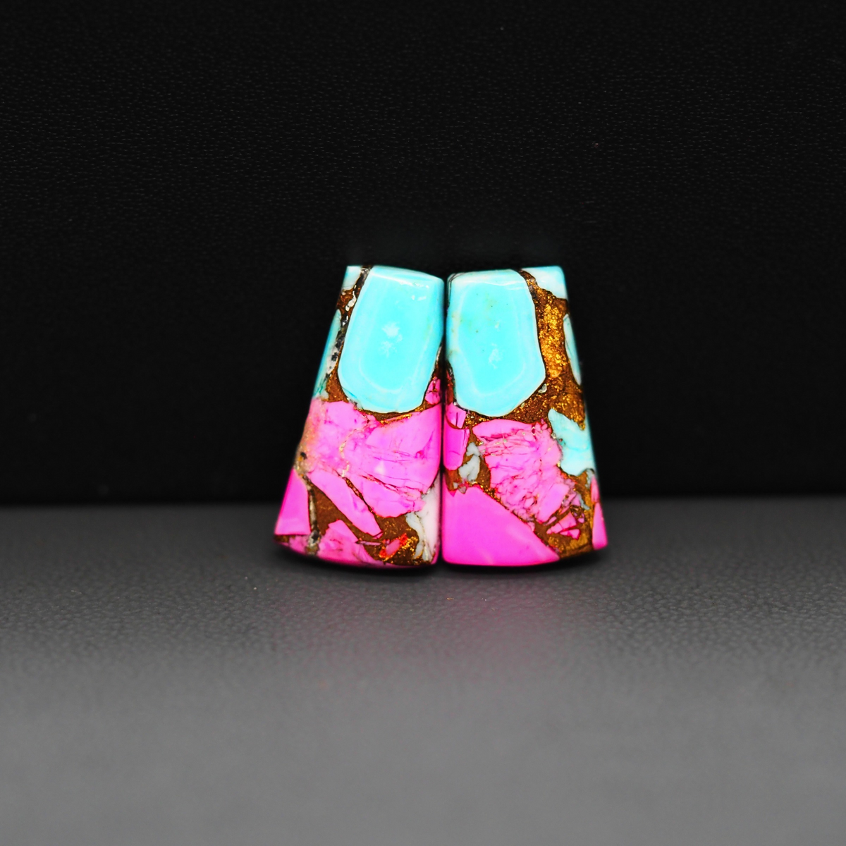 Cotton Candy Trapezoid Cabochon Pair 19x11x3mm 13ct - pink and turquoise blue - Pedra Gems