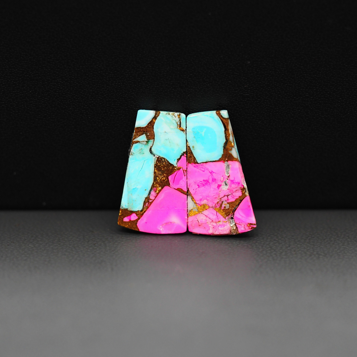 Cotton Candy Trapezoid Cabochon Pair 19x11x3mm 13ct - pink and turquoise blue - Pedra Gems