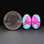 Cotton Candy Oval Cabochon Pair 19x11x4mm 16ct - pink and turquoise blue - Pedra Gems